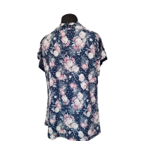 Bluzka z lejącym dekoltem typu woda - różowe kwiatuszki i białe groszki